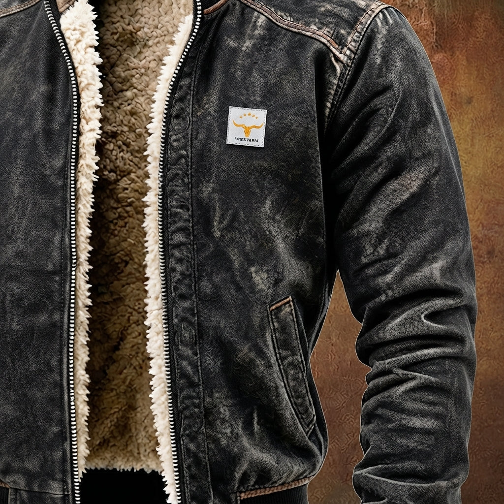 Men's Western Sherpa-Lined Fleece Bomber Jacket — Full-Zip 3