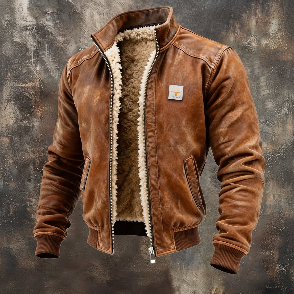 Men's Western Sherpa-Lined Fleece Bomber Jacket — Full-Zip 4