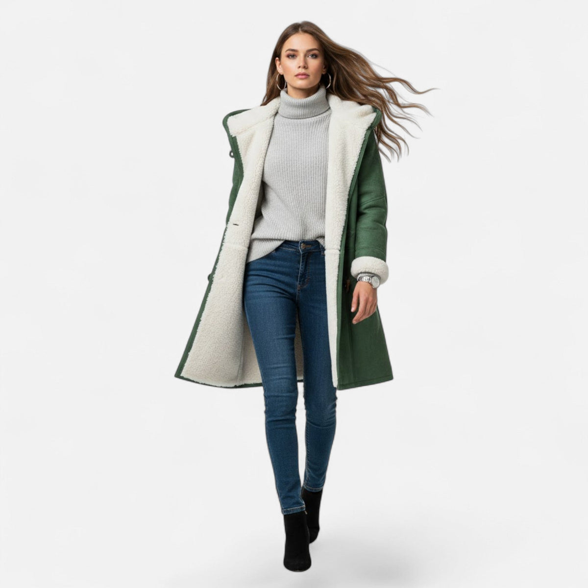 Women's Hooded Button-Front Winter Coat with Pockets 8