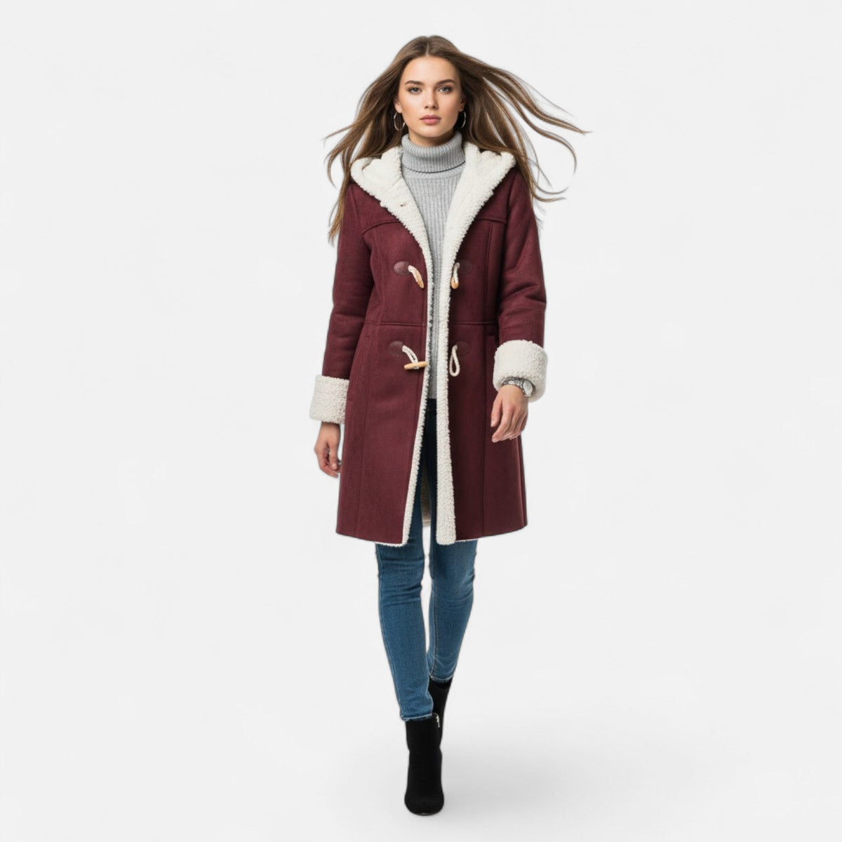 Women's Hooded Button-Front Winter Coat with Pockets 11