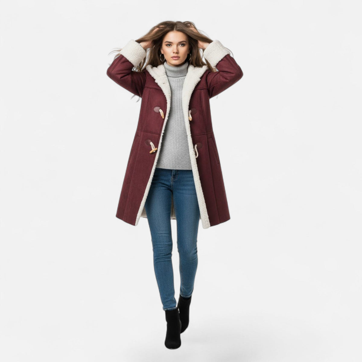 Women's Hooded Button-Front Winter Coat with Pockets 12