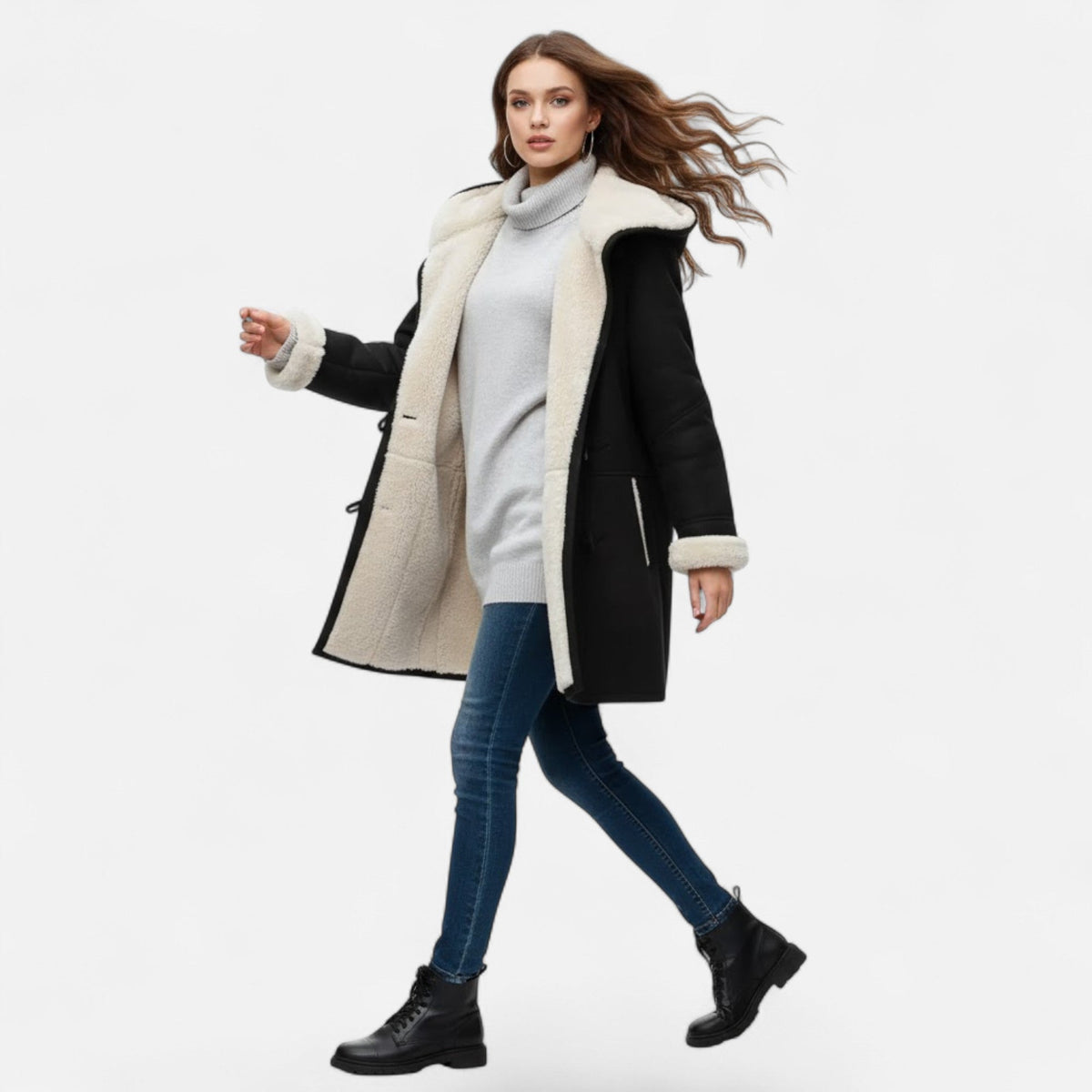 Women's Hooded Button-Front Winter Coat with Pockets 14