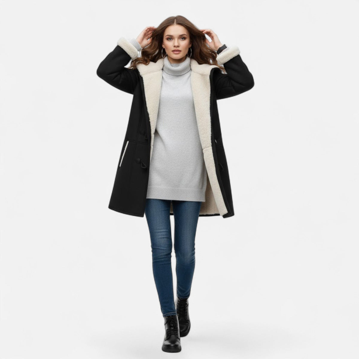 Women's Hooded Button-Front Winter Coat with Pockets 15