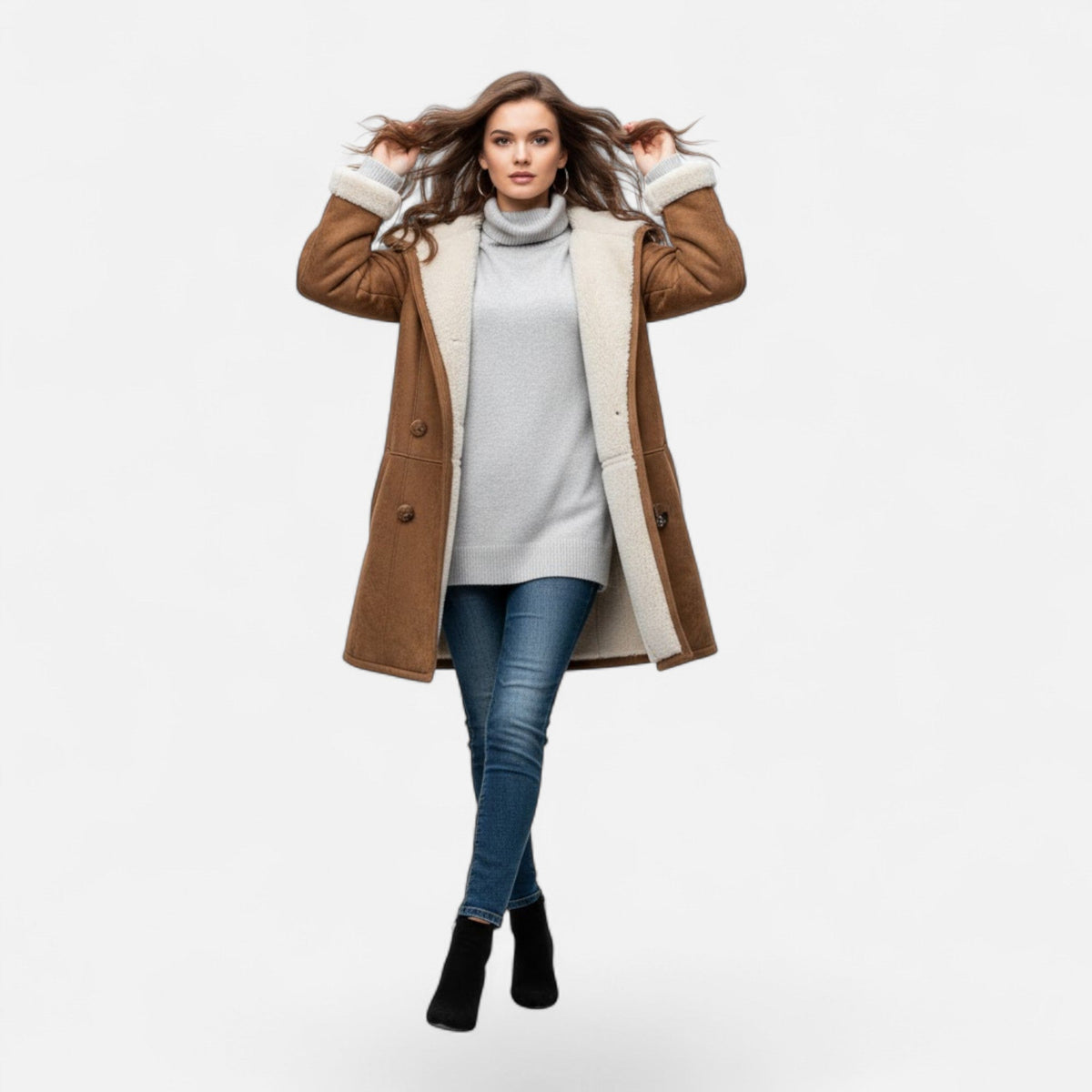 Women's Hooded Button-Front Winter Coat with Pockets 18
