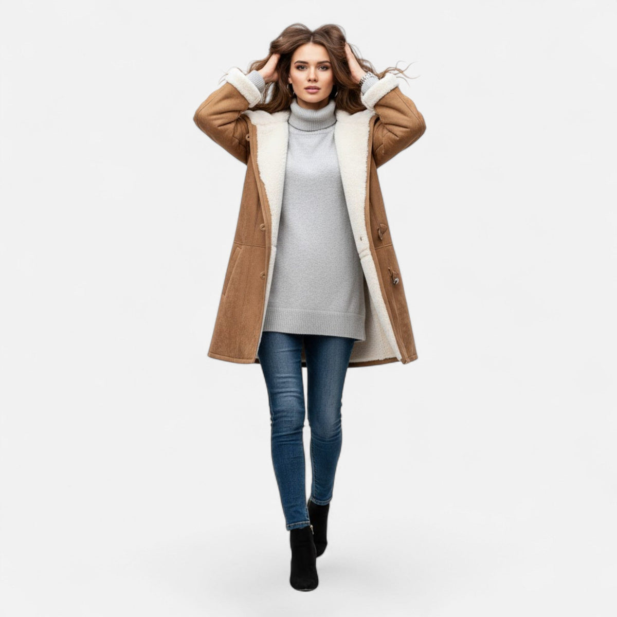 Women's Hooded Button-Front Winter Coat with Pockets 21