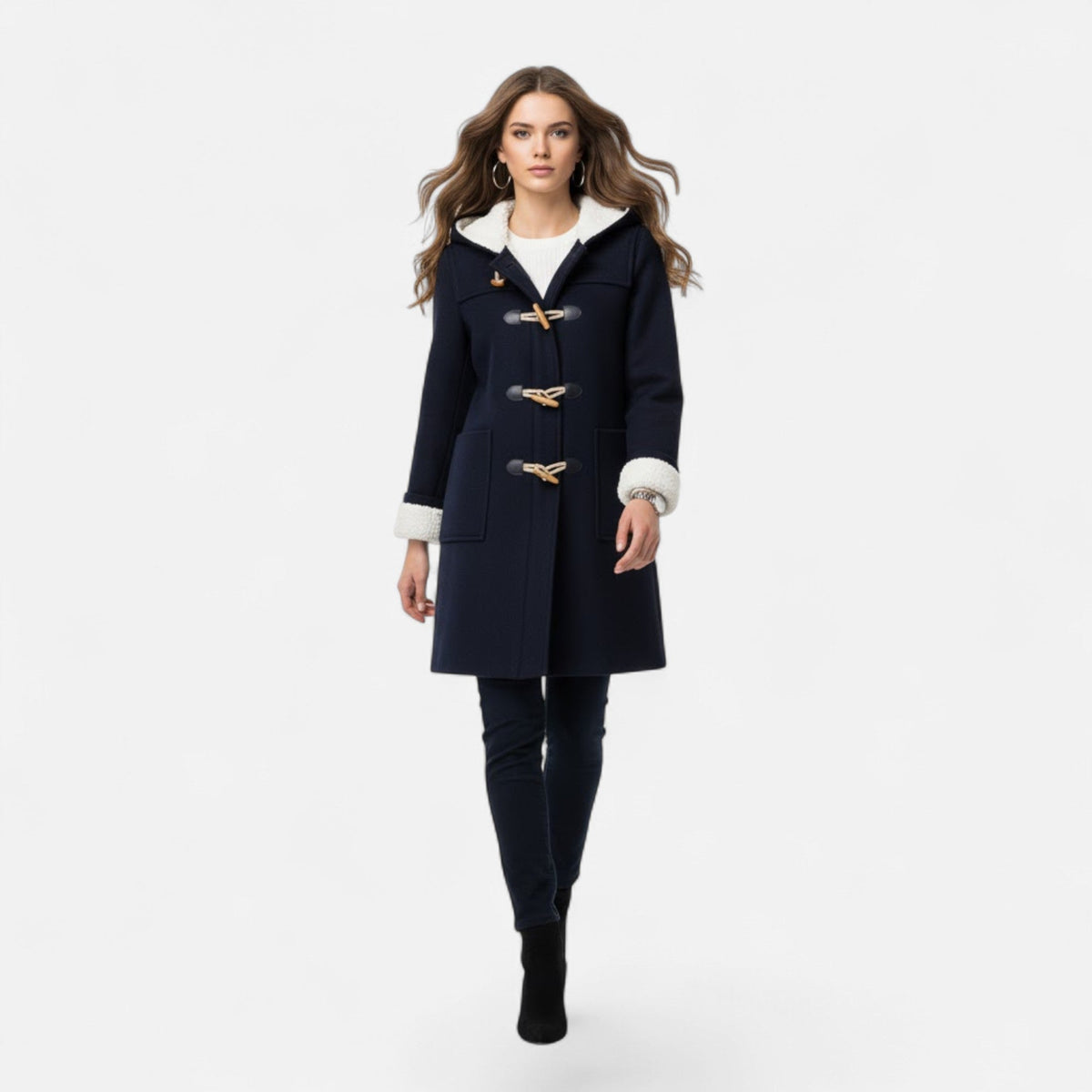 Women's Hooded Button-Front Winter Coat with Pockets 3