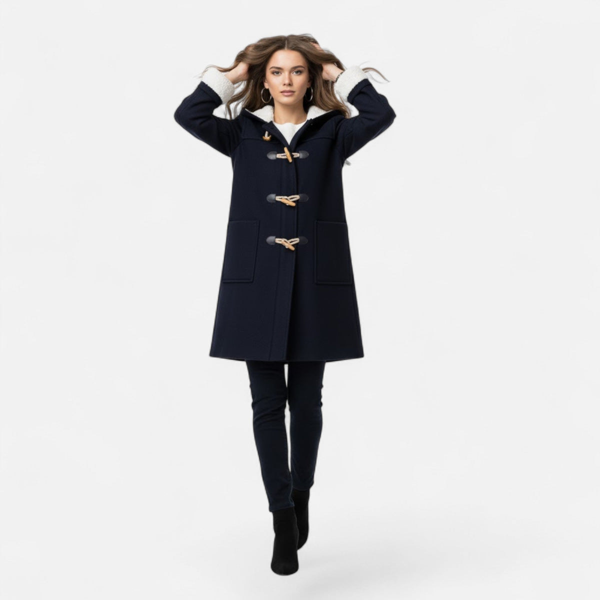 Women's Hooded Button-Front Winter Coat with Pockets 2