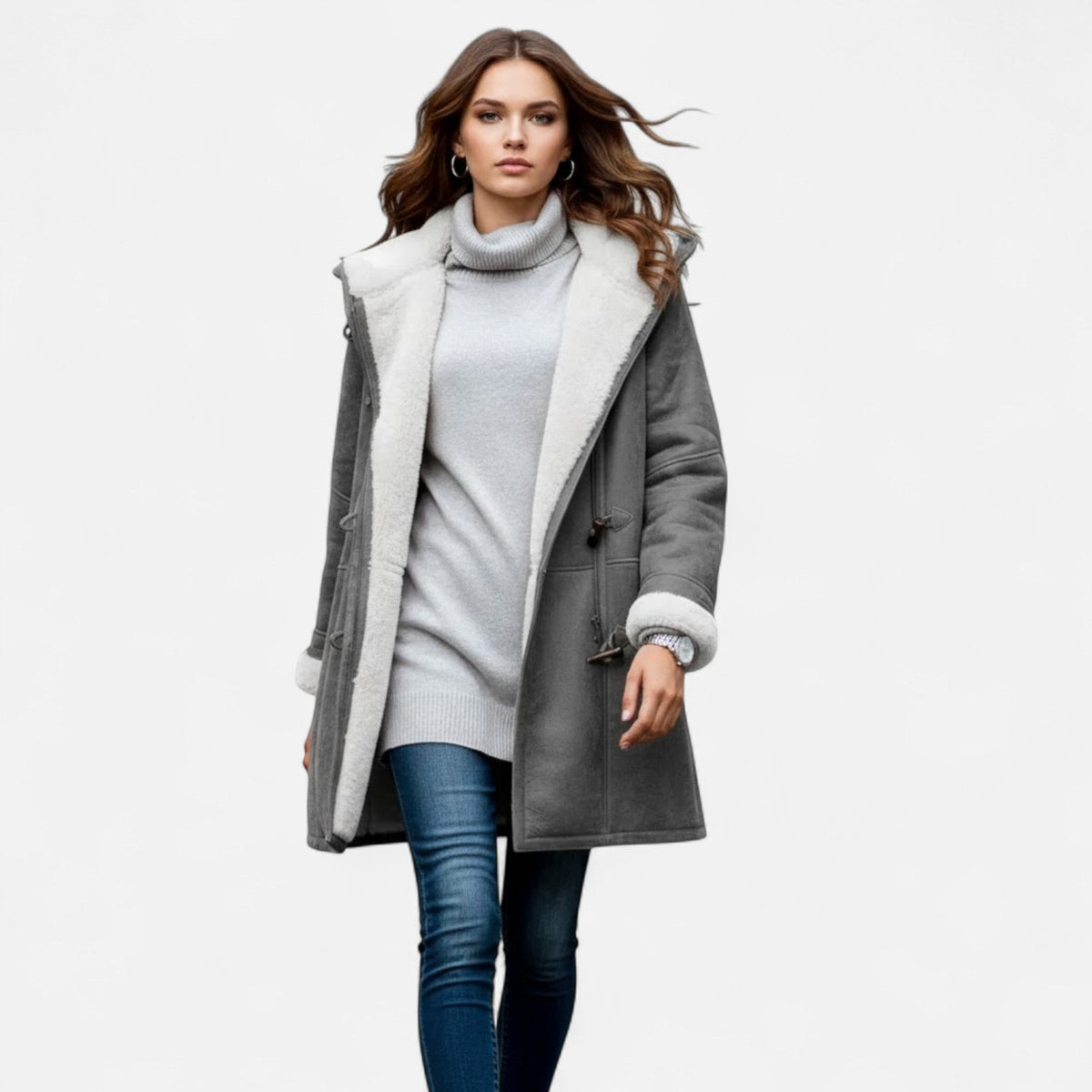 Women's Hooded Button-Front Winter Coat with Pockets 5