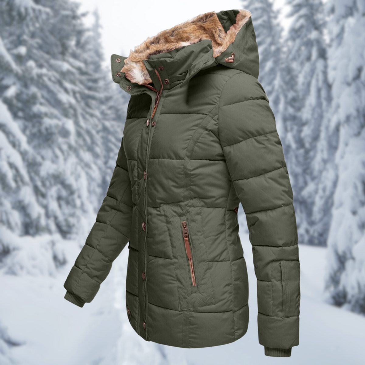Women's Elegant Winter Jacket — Faux Fur Hood Coat 1
