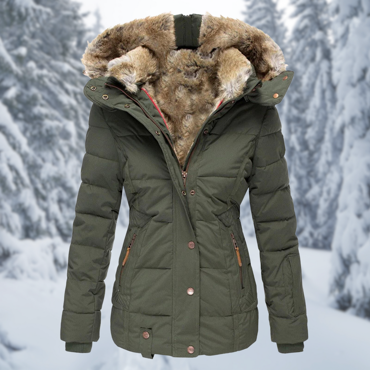Women's Elegant Winter Jacket — Faux Fur Hood Coat 5