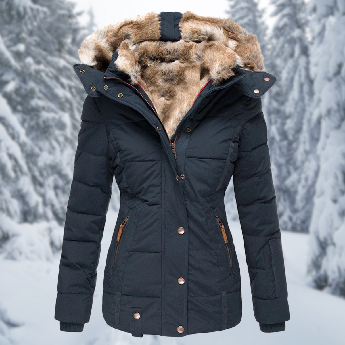 Women's Elegant Winter Jacket — Faux Fur Hood Coat 6