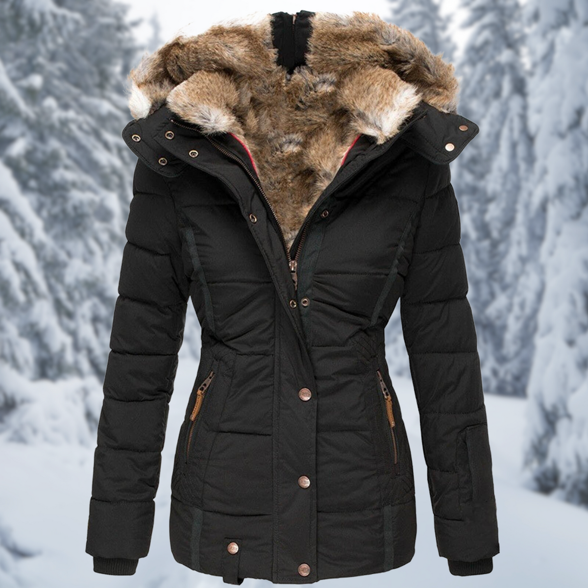 Women's Elegant Winter Jacket — Faux Fur Hood Coat 7