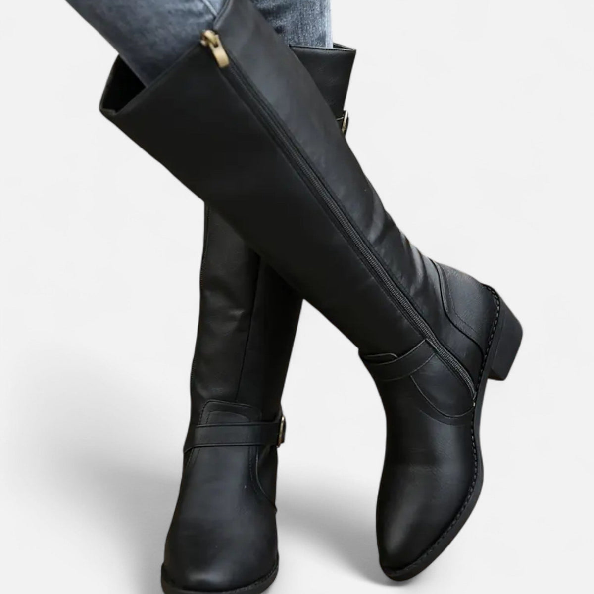 Women's Pointed-Toe Long Boots — Chunky Heel Faux Leather 4