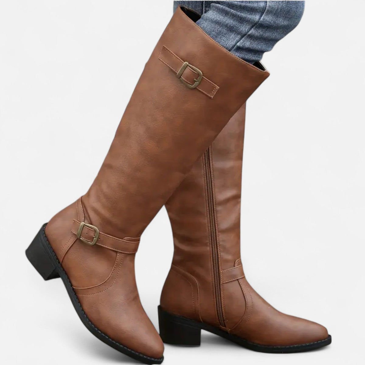 Women's Pointed-Toe Long Boots — Chunky Heel Faux Leather 1