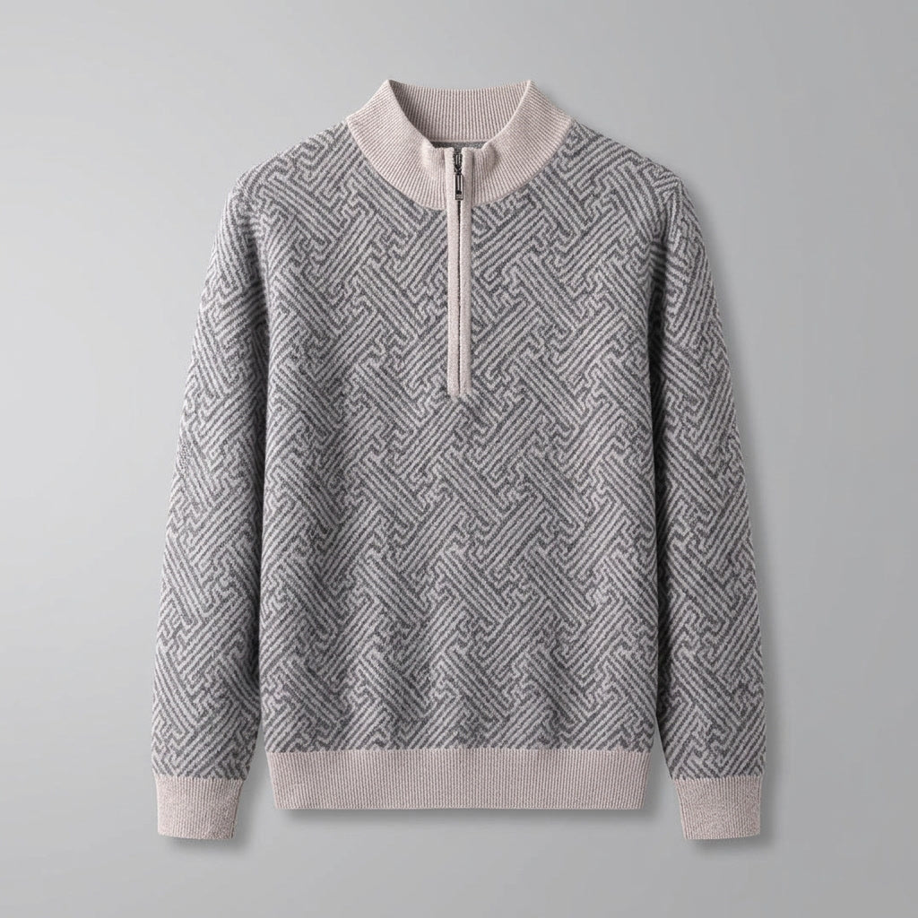 Merino Wool Quarter-Zip Sweater — Geometric Jacquard Knit 12