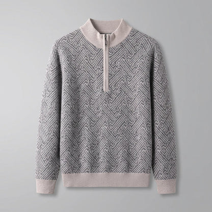 Merino Wool Quarter-Zip Sweater — Geometric Jacquard Knit 12