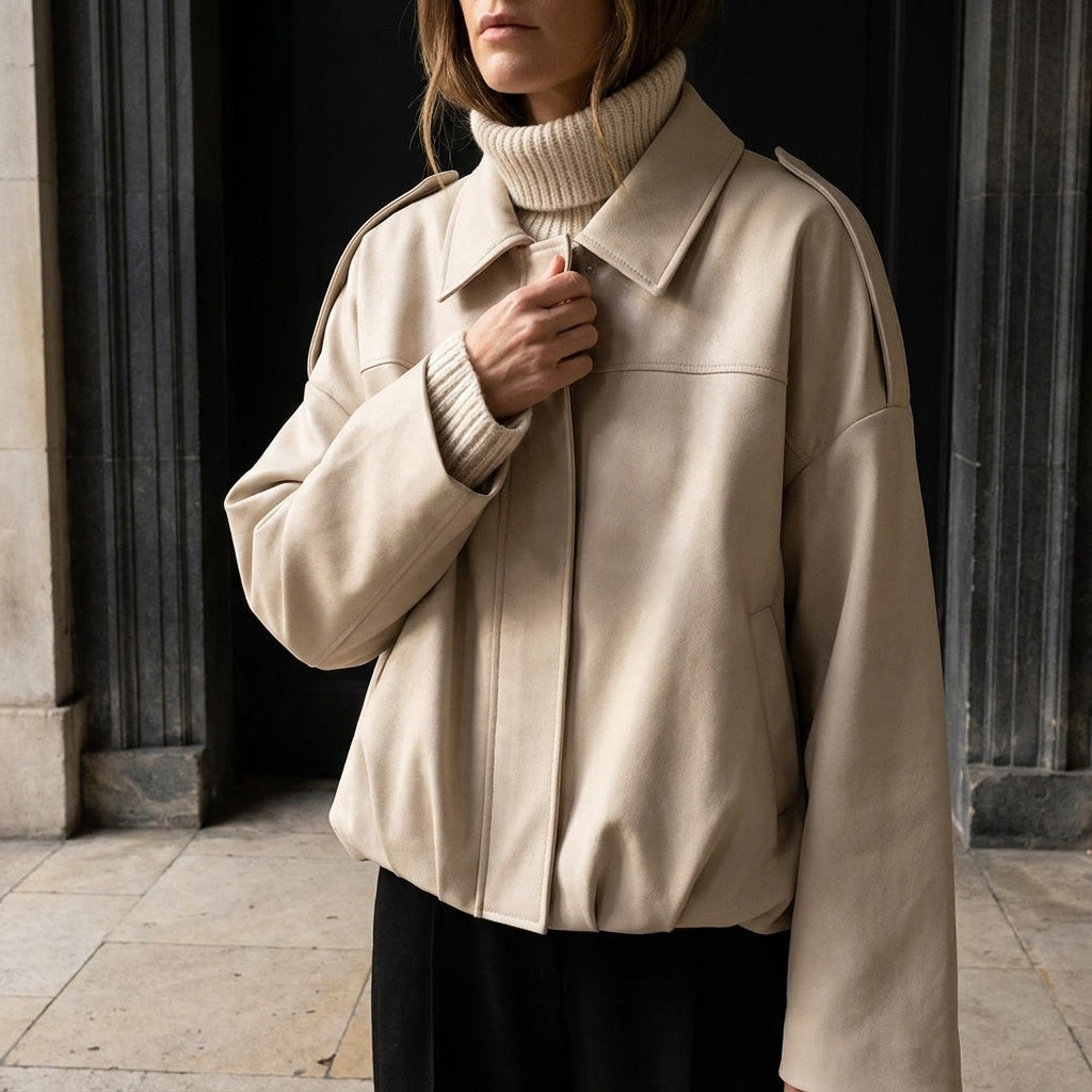 Faux Suede Bomber Jacket — Cropped Blouson Fit Women 18