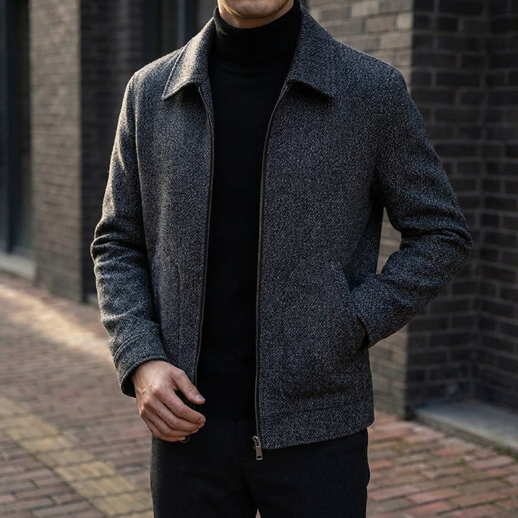 Knit Wool Full-Zip Jacket — Relaxed Fit Turn-Down Collar 9