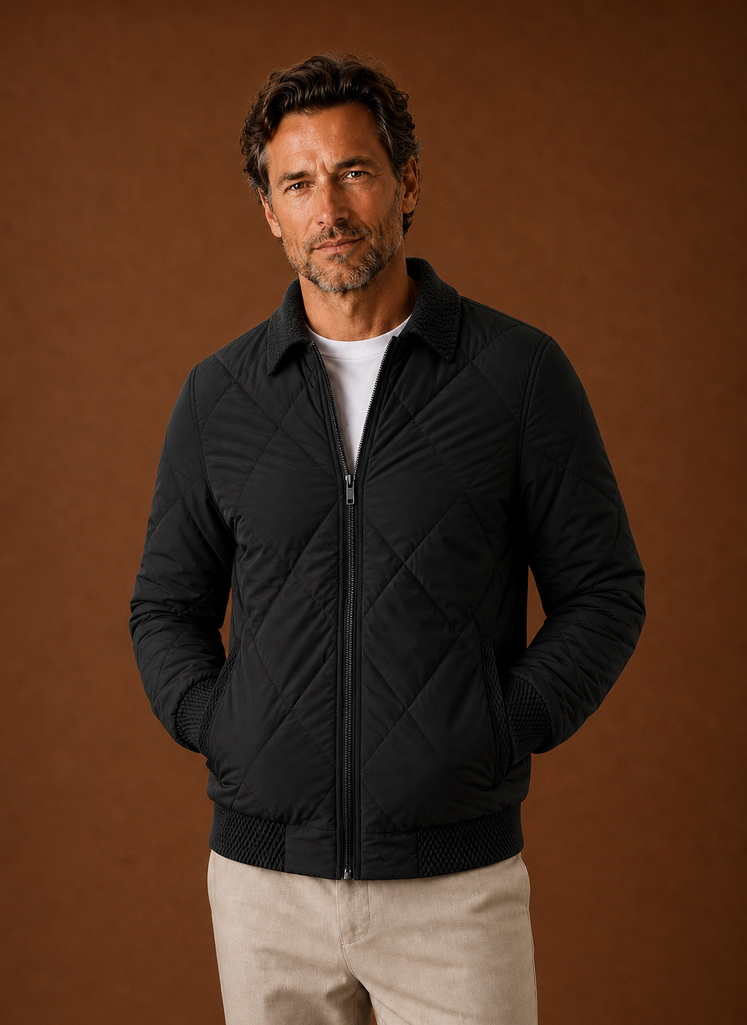 Men's Quilted Bomber Jacket — Zip-Up Casual Outerwear 9