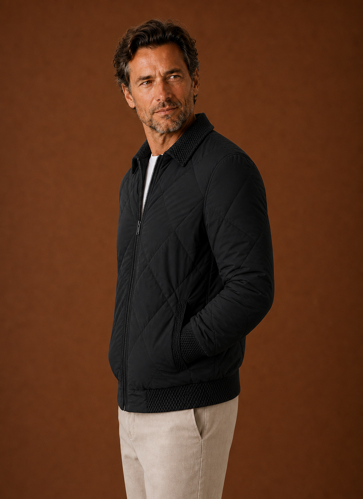 Men's Quilted Bomber Jacket — Zip-Up Casual Outerwear 10