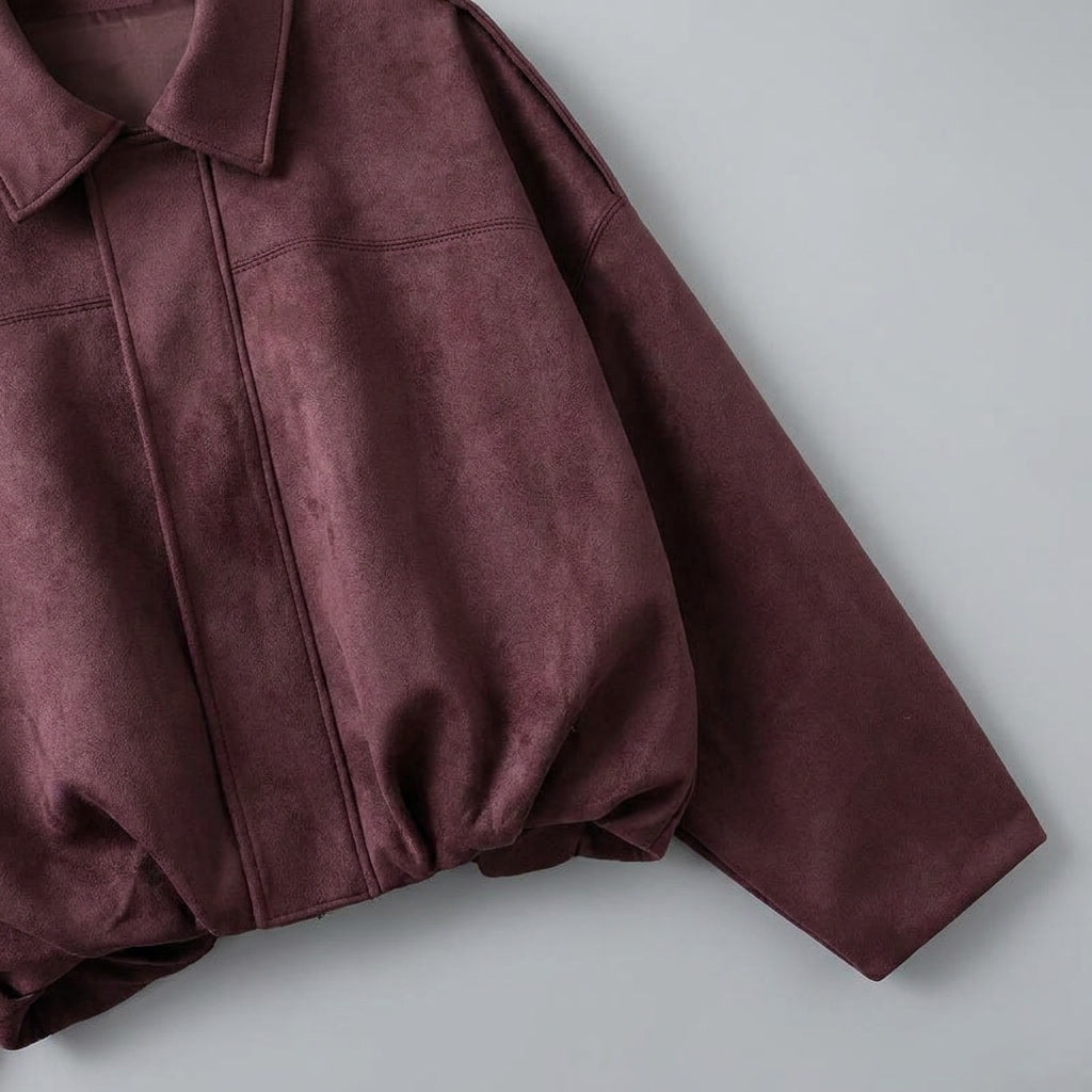 Faux Suede Bomber Jacket — Cropped Blouson Fit Women 4