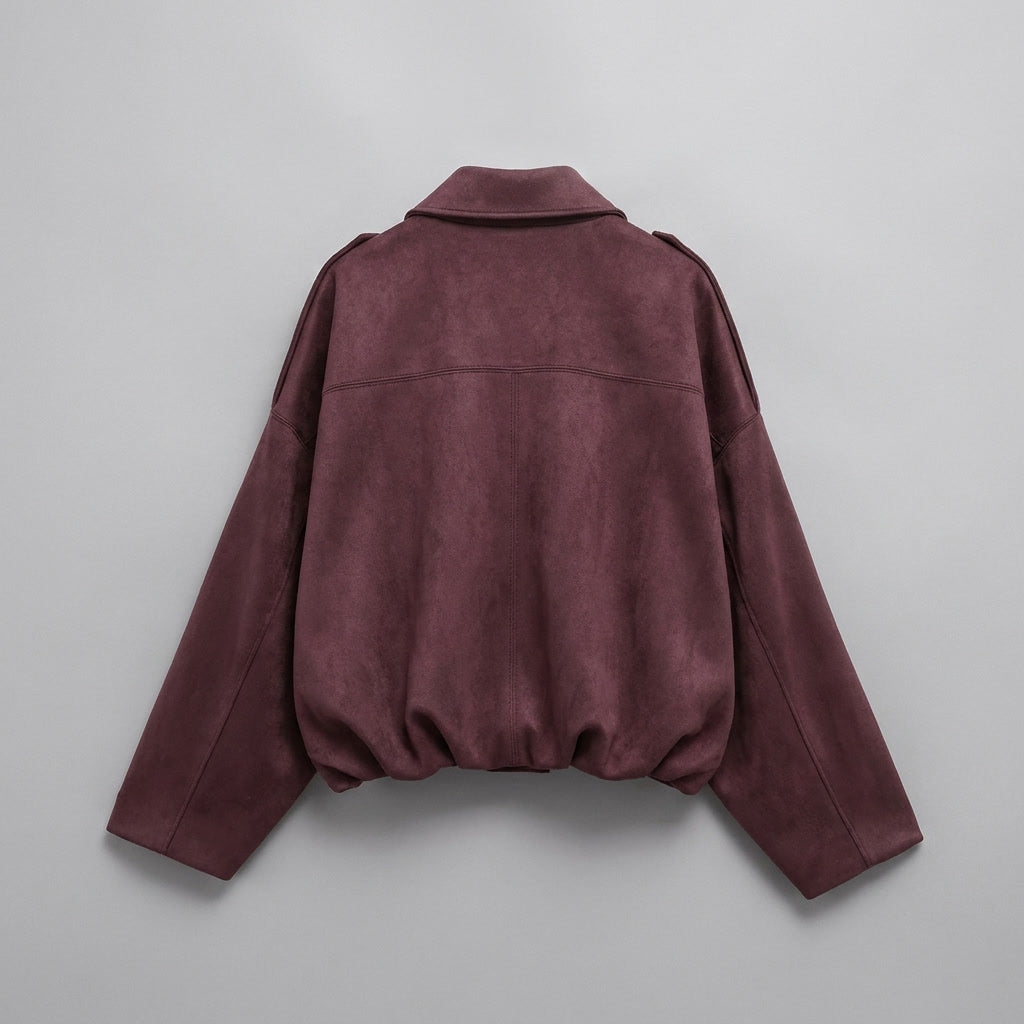 Faux Suede Bomber Jacket — Cropped Blouson Fit Women 3