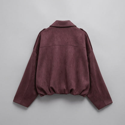 Faux Suede Bomber Jacket — Cropped Blouson Fit Women 3