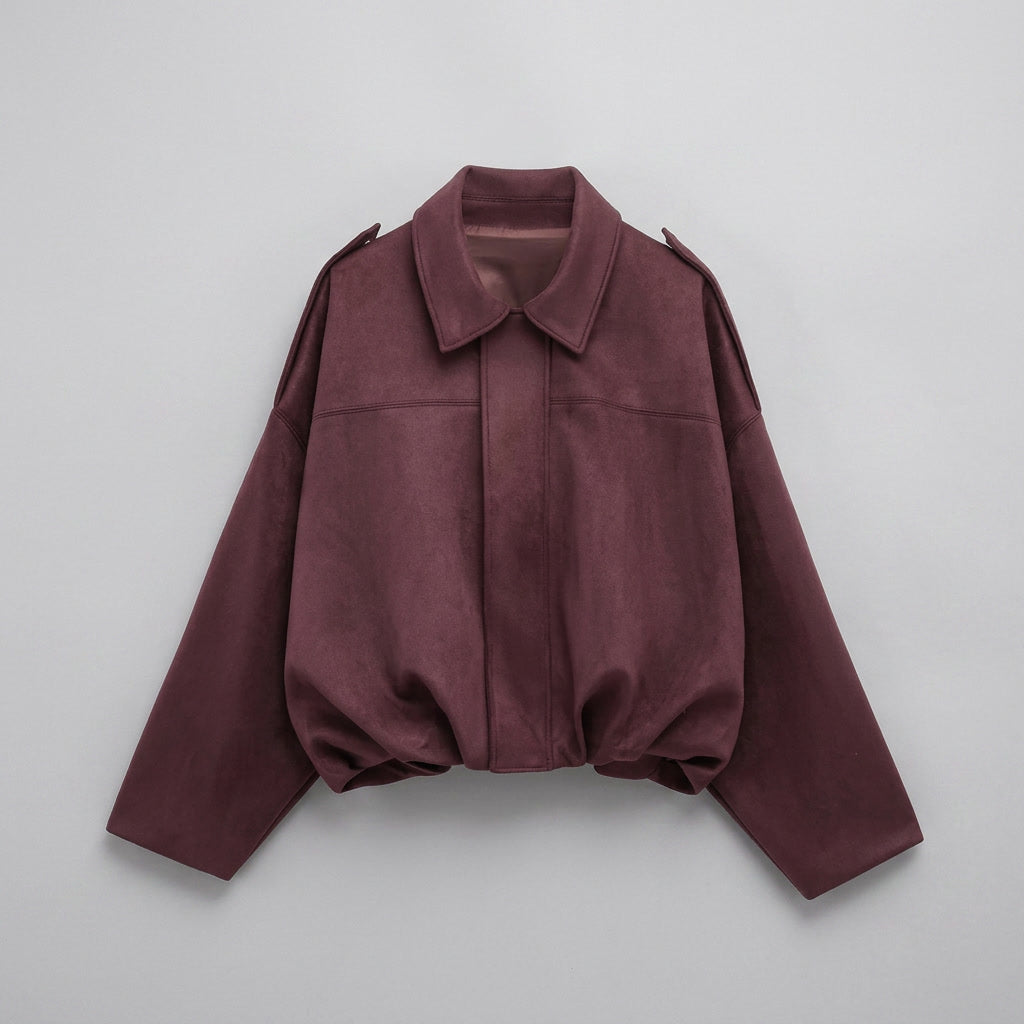 Faux Suede Bomber Jacket — Cropped Blouson Fit Women 2
