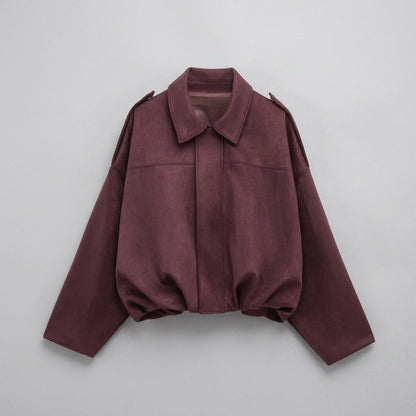 Faux Suede Bomber Jacket — Cropped Blouson Fit Women 2