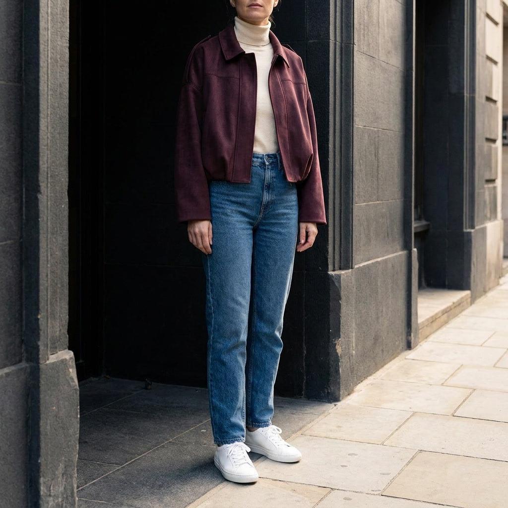 Faux Suede Bomber Jacket — Cropped Blouson Fit Women 6