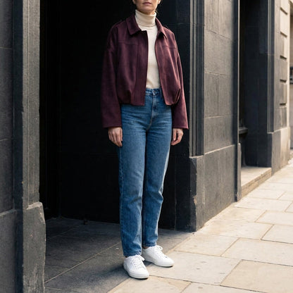 Faux Suede Bomber Jacket — Cropped Blouson Fit Women 6