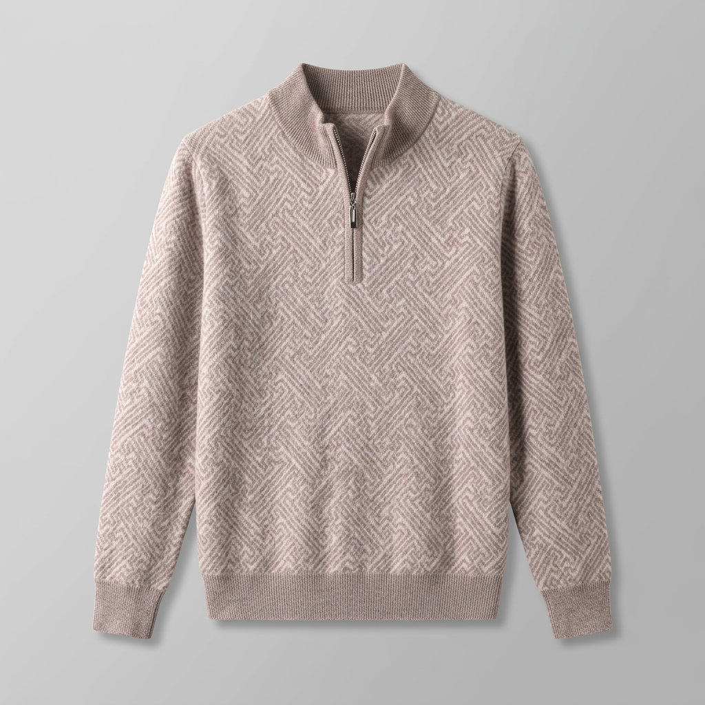 Merino Wool Quarter-Zip Sweater — Geometric Jacquard Knit 6