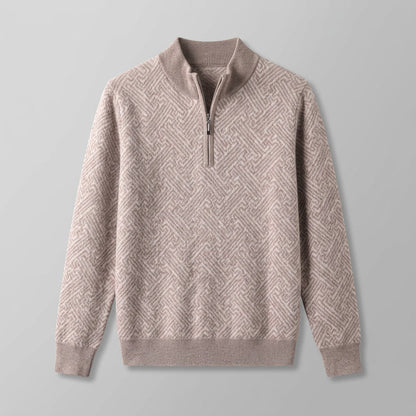 Merino Wool Quarter-Zip Sweater — Geometric Jacquard Knit 6