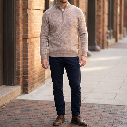 Merino Wool Quarter-Zip Sweater — Geometric Jacquard Knit 8