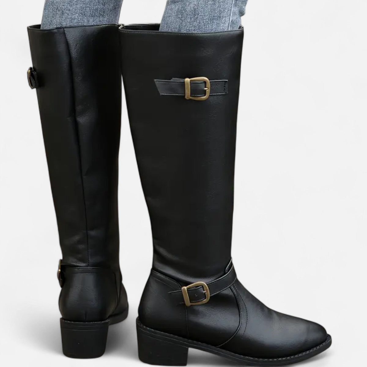 Women's Pointed-Toe Long Boots — Chunky Heel Faux Leather 6