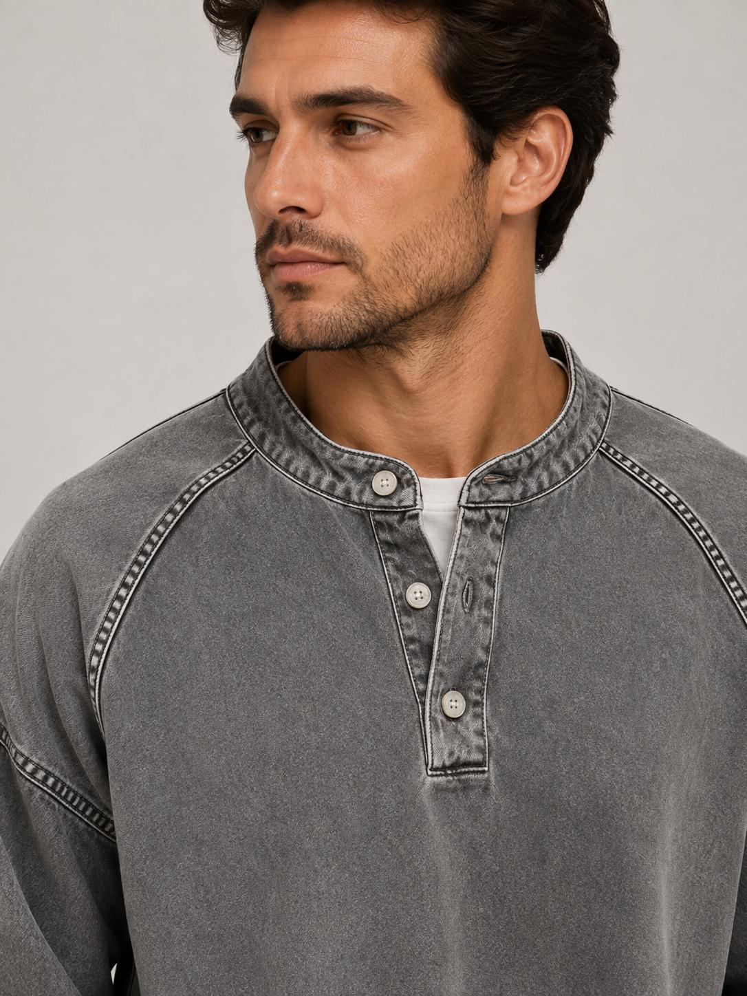 Hover Brothers - Men's - Washed Knit Henley Pullover