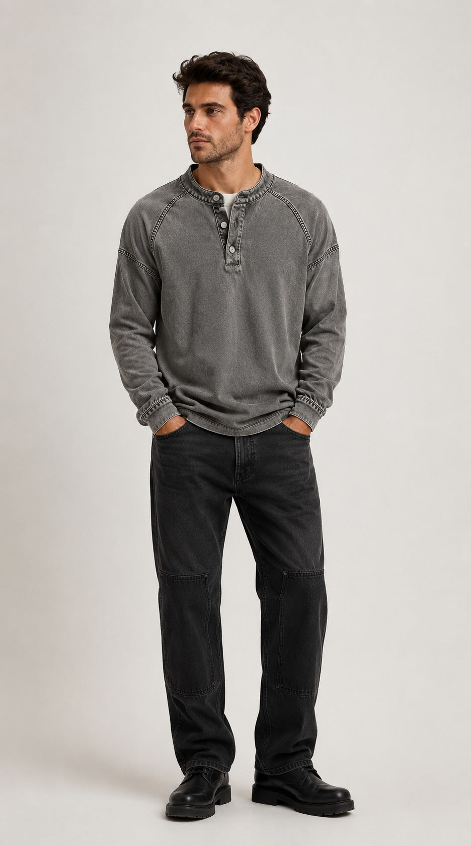Hover Brothers - Men's - Washed Knit Henley Pullover