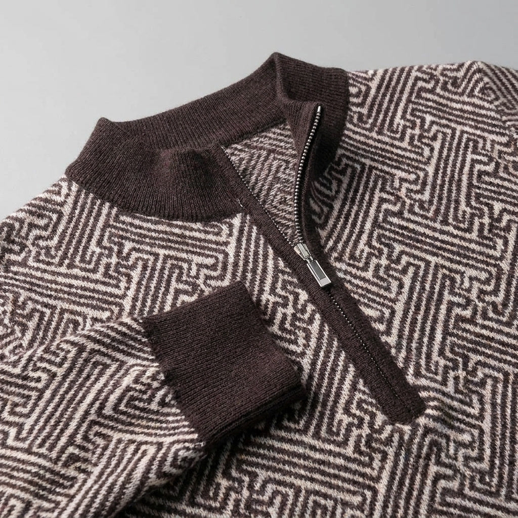 Merino Wool Quarter-Zip Sweater — Geometric Jacquard Knit 4