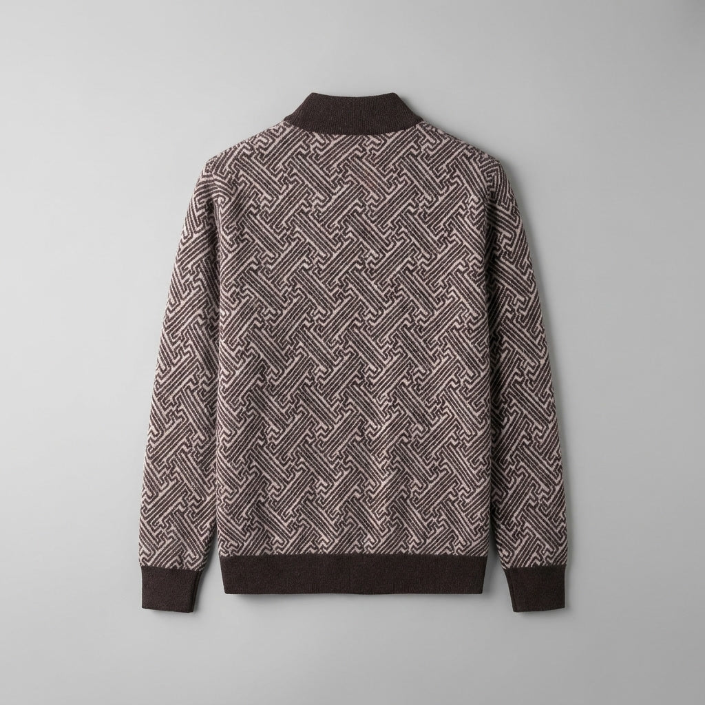 Merino Wool Quarter-Zip Sweater — Geometric Jacquard Knit 3