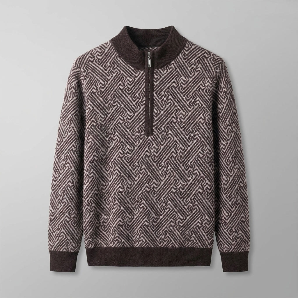 Merino Wool Quarter-Zip Sweater — Geometric Jacquard Knit 2