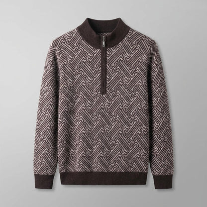 Merino Wool Quarter-Zip Sweater — Geometric Jacquard Knit 2