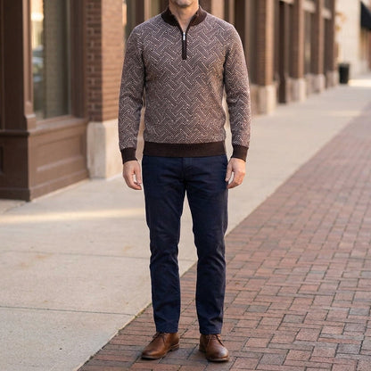 Merino Wool Quarter-Zip Sweater — Geometric Jacquard Knit 5