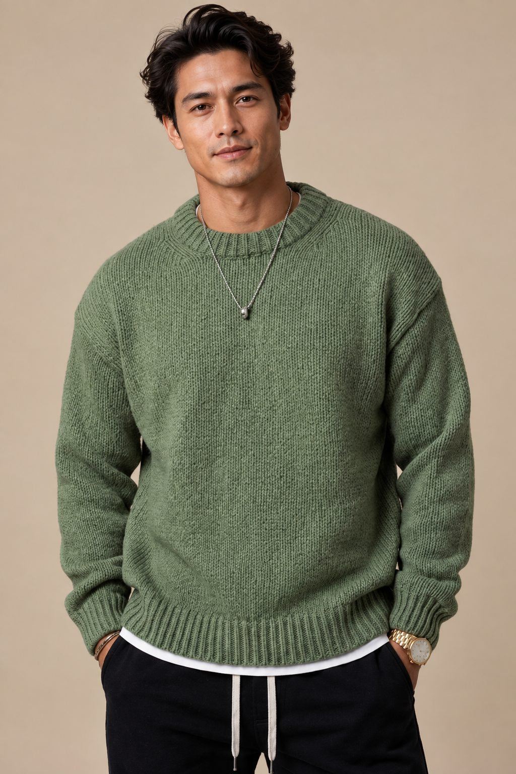 Crew Neck Sweater — Soft Woven Relaxed Fit Everyday Essential