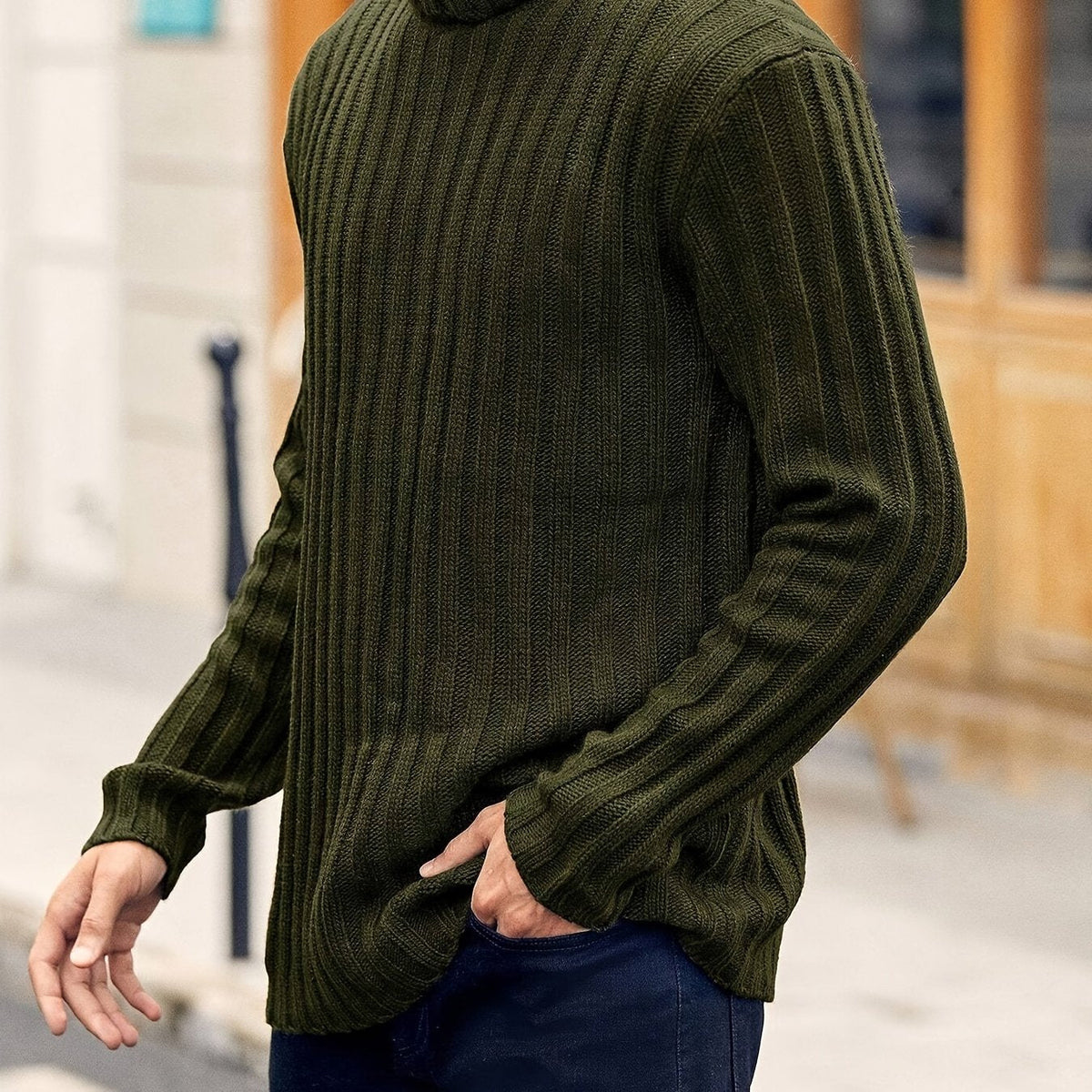 Ribbed Pullover Sweater — Relaxed High-Neck Comfort Knit 17