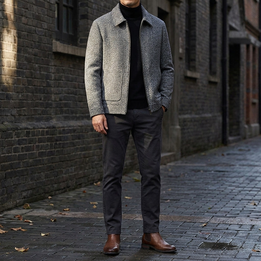 Knit Wool Full-Zip Jacket — Relaxed Fit Turn-Down Collar 13