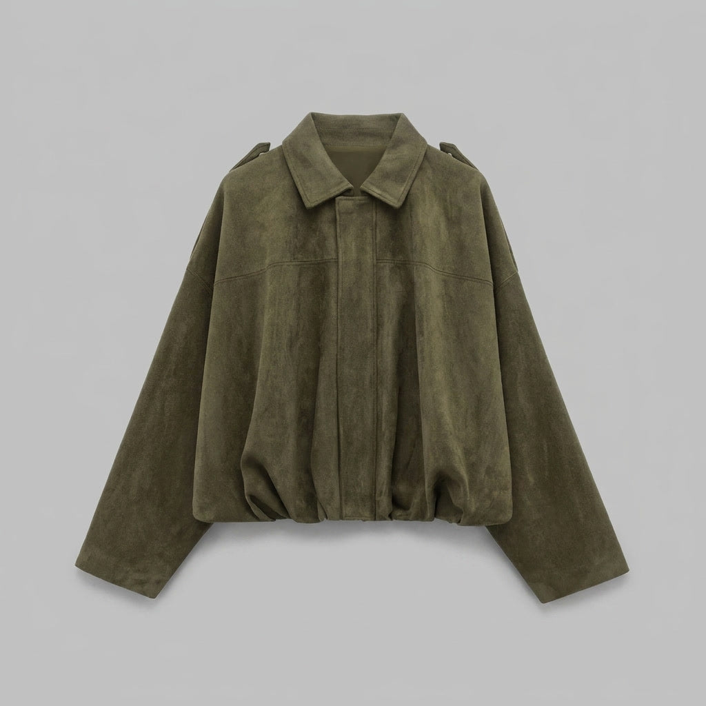 Faux Suede Bomber Jacket — Cropped Blouson Fit Women 14