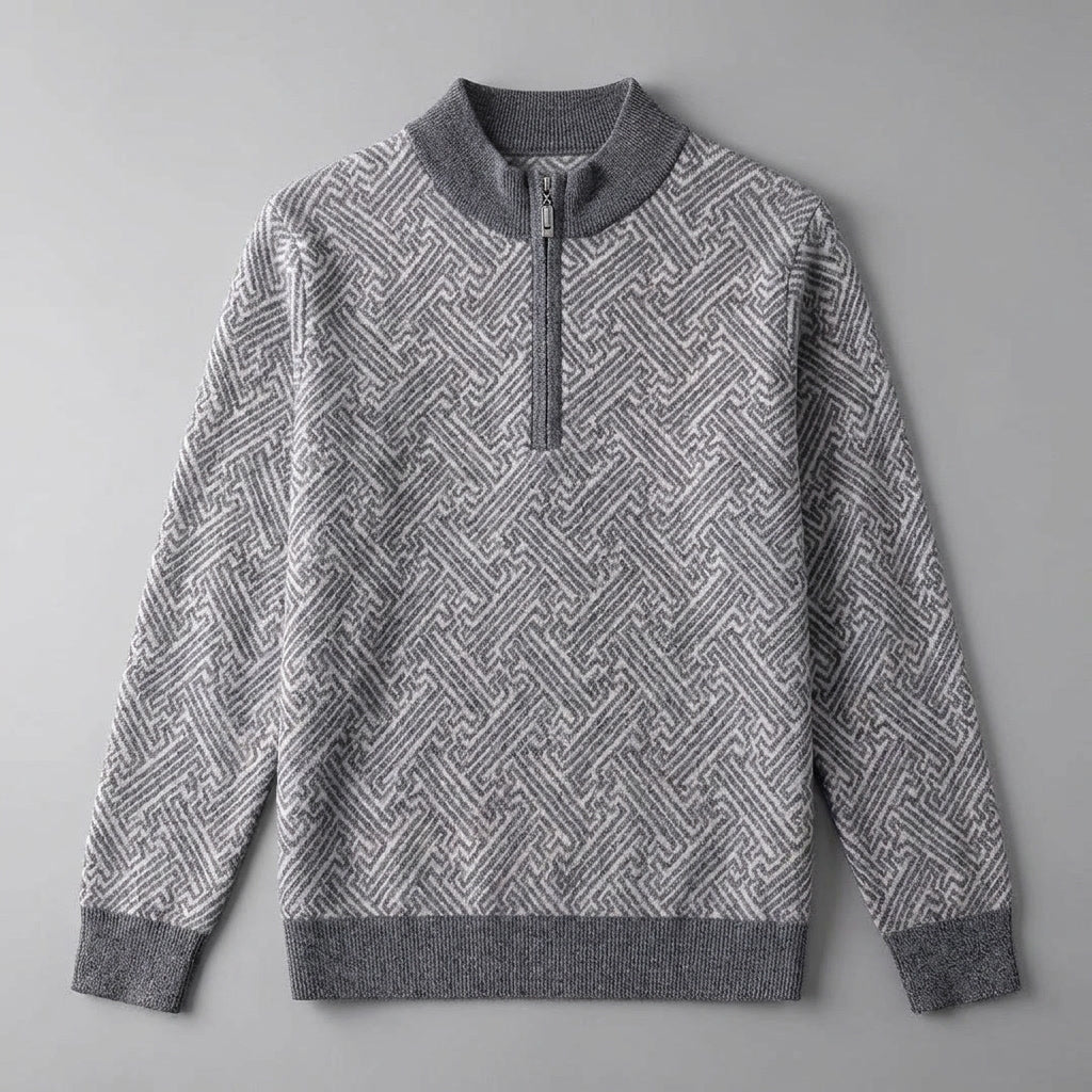 Merino Wool Quarter-Zip Sweater — Geometric Jacquard Knit 9