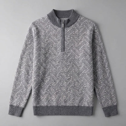 Merino Wool Quarter-Zip Sweater — Geometric Jacquard Knit 9