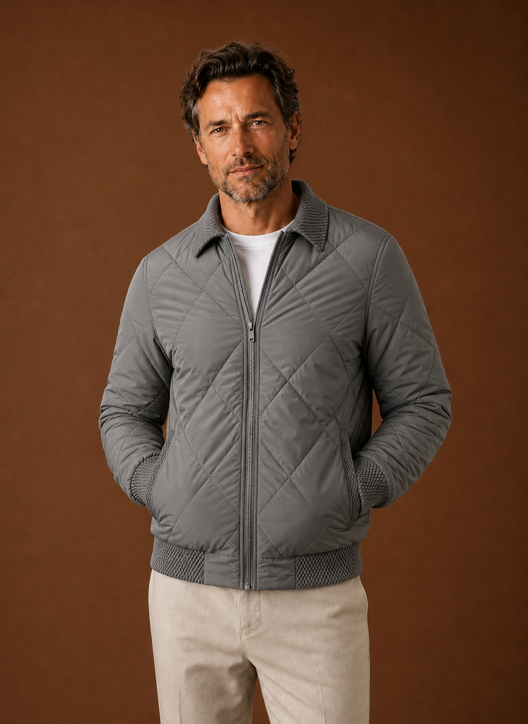 Men's Quilted Bomber Jacket — Zip-Up Casual Outerwear 1