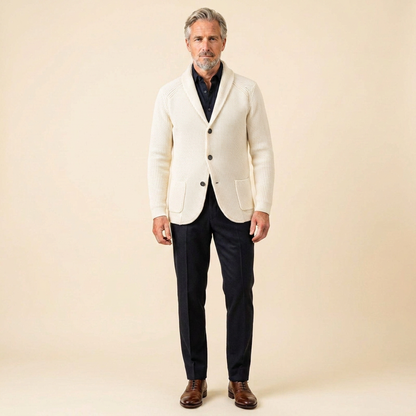 Men's Shawl Collar Cardigan — Ribbed Wool-Blend Knit 7
